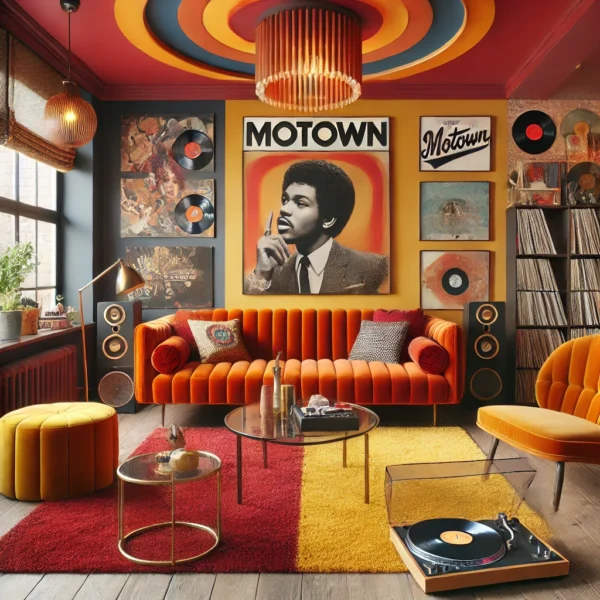 arredare stile funky con palette di colori vivaci e dettagli Motown