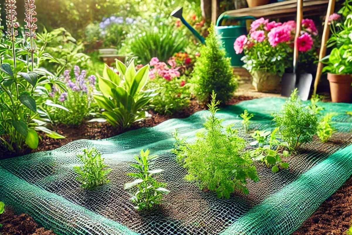 sistemazione del telo per non far crescere erba nel giardino