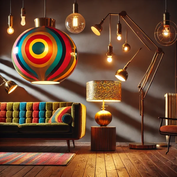 Illuminazione scenografica con lampade vintage e dettagli funky