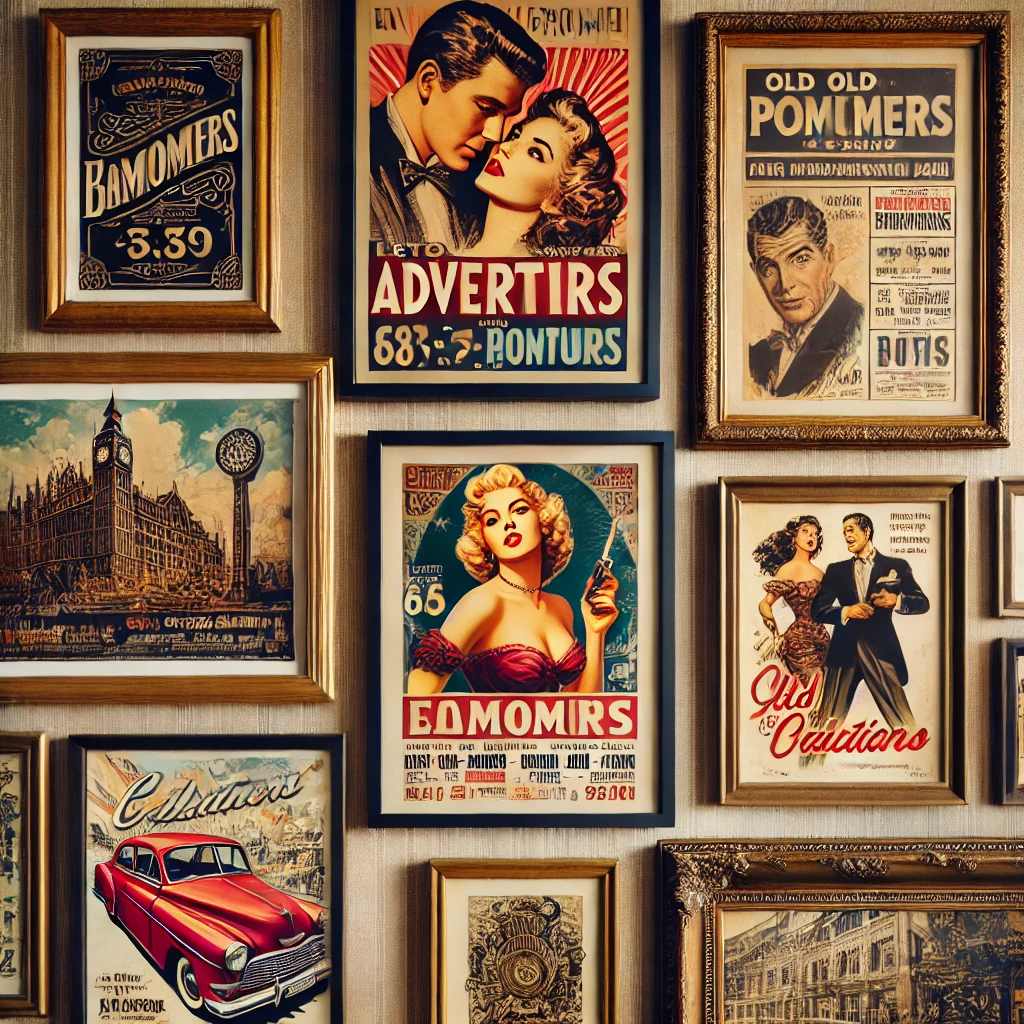 Quadri e poster vintage in una casa stile vintage